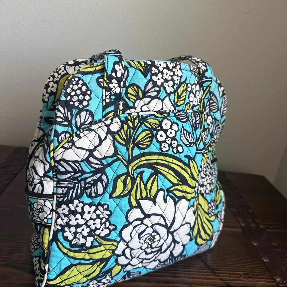 Vera Bradley Sweet Pleat Tote Island Blooms Aqua Quilted Floral Bag Retired
